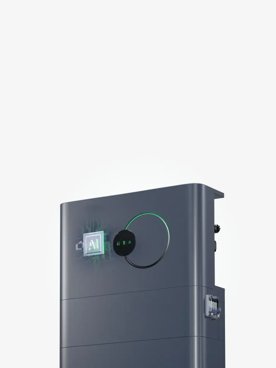 SunSaver Stromspeicher mit integriertem Wechselrichter und KI-Prozessor für intelligentes Energiemanagement.