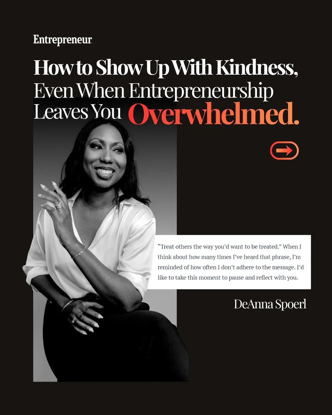 These 3 simple resets will help you protect your peace and your professional relationships. 

Did you know companies with a culture of kindness actually outperform the competition? 📈

Read more on DeAnna&rsquo;s Entrepreneur article! ❤️&zwj;🔥 Link 