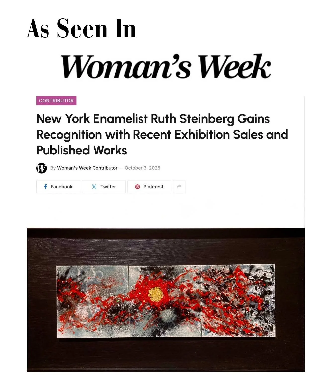 Woman's Week Online publishes a feature about Ruth Steinberg and &quot;The Milky Way&quot; - https://womansweek.net/new-york-enamelist-ruth-steinberg-gains-recognition-with-recent-exhibition-sales-and-published-works/ #womansweek #womans #week #onlin
