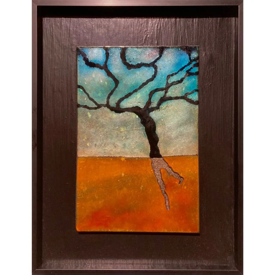 SOLD - "Dancing Tree" by Ruth Steinberg #soldout #holidayshopping #shop #art #fineart #enamel #painting #dancing #tree #landscapeart #sky #blue #white #mica #orange #love #instagood #explore #creators #nature #style #winter #natureaddict #i