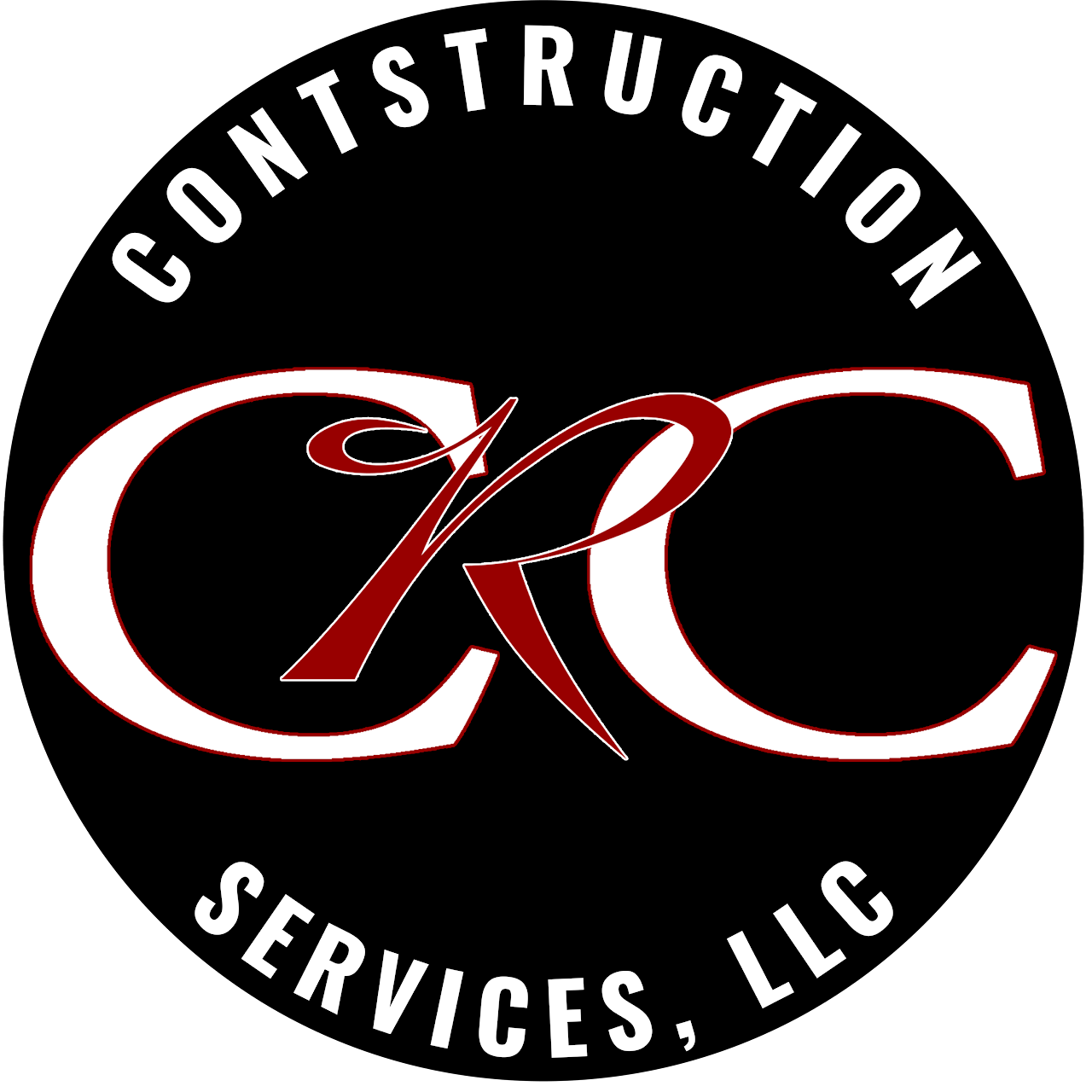 CRC Construction Services LLC logo, red and white lettering on black background.