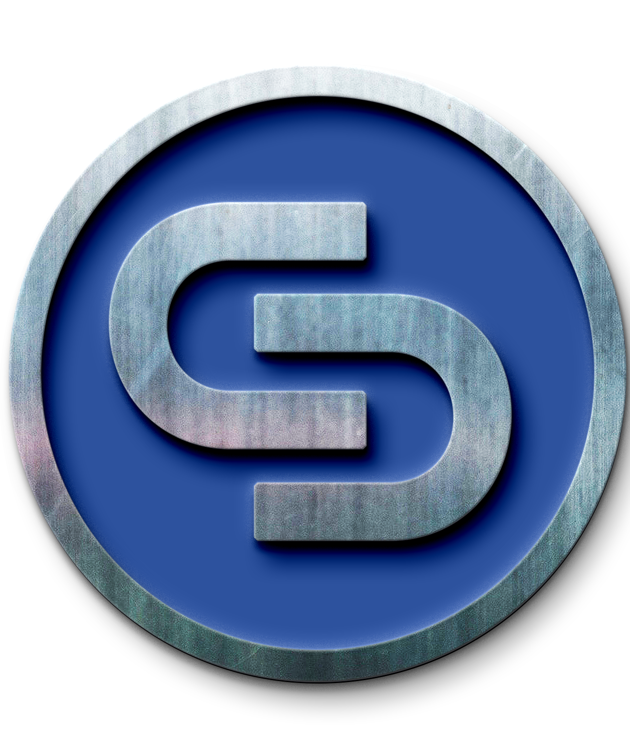 Blue circular logo with a metallic silver stylized "CP" design.