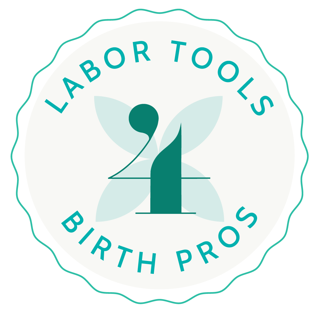 A circular logo with a beige background, featuring a large number 1 in the center, a small leaf, and the text 'Labor To Grow' at the top and 'Birth Pros' at the bottom, all in teal. This represents that Doula Rhonda is  certified in this area.