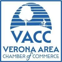 VACC Verona Area Chamber of Commerce logo with a tree, a bicycle, and a sunset or sunrise background.