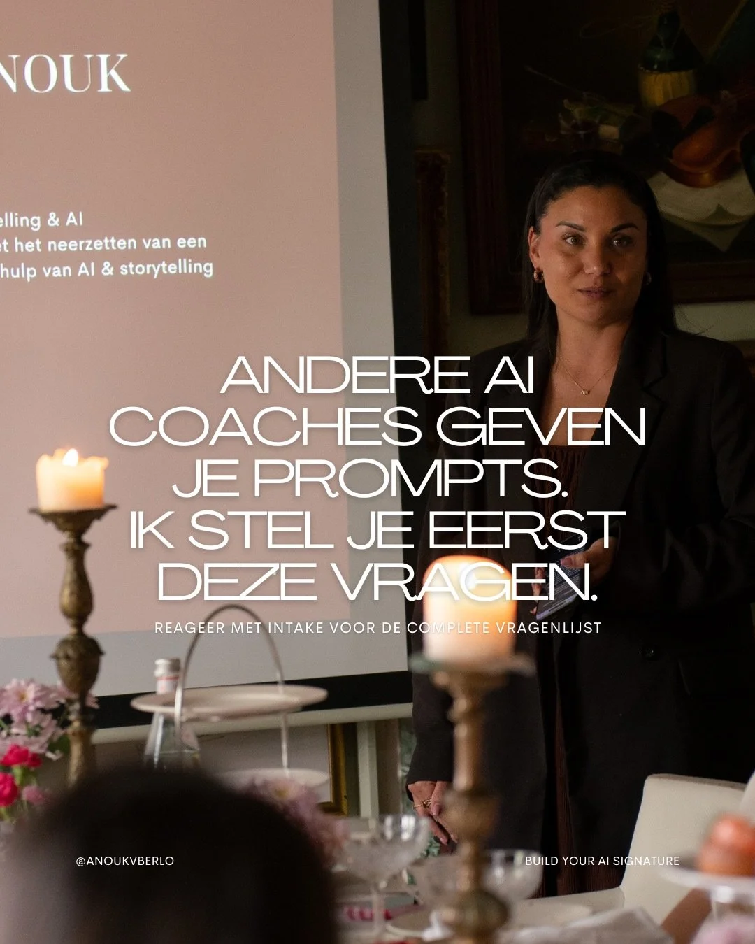 Andere AI coaches geven je prompts. Ik stel je eerst deze vragen.

Ik heb gezien wat er gebeurt als je die stap overslaat. 
Je schrijft goede prompts, laat AI deze schrijven of download ze gratis van een account die toevallig voorbij komt op je Insta