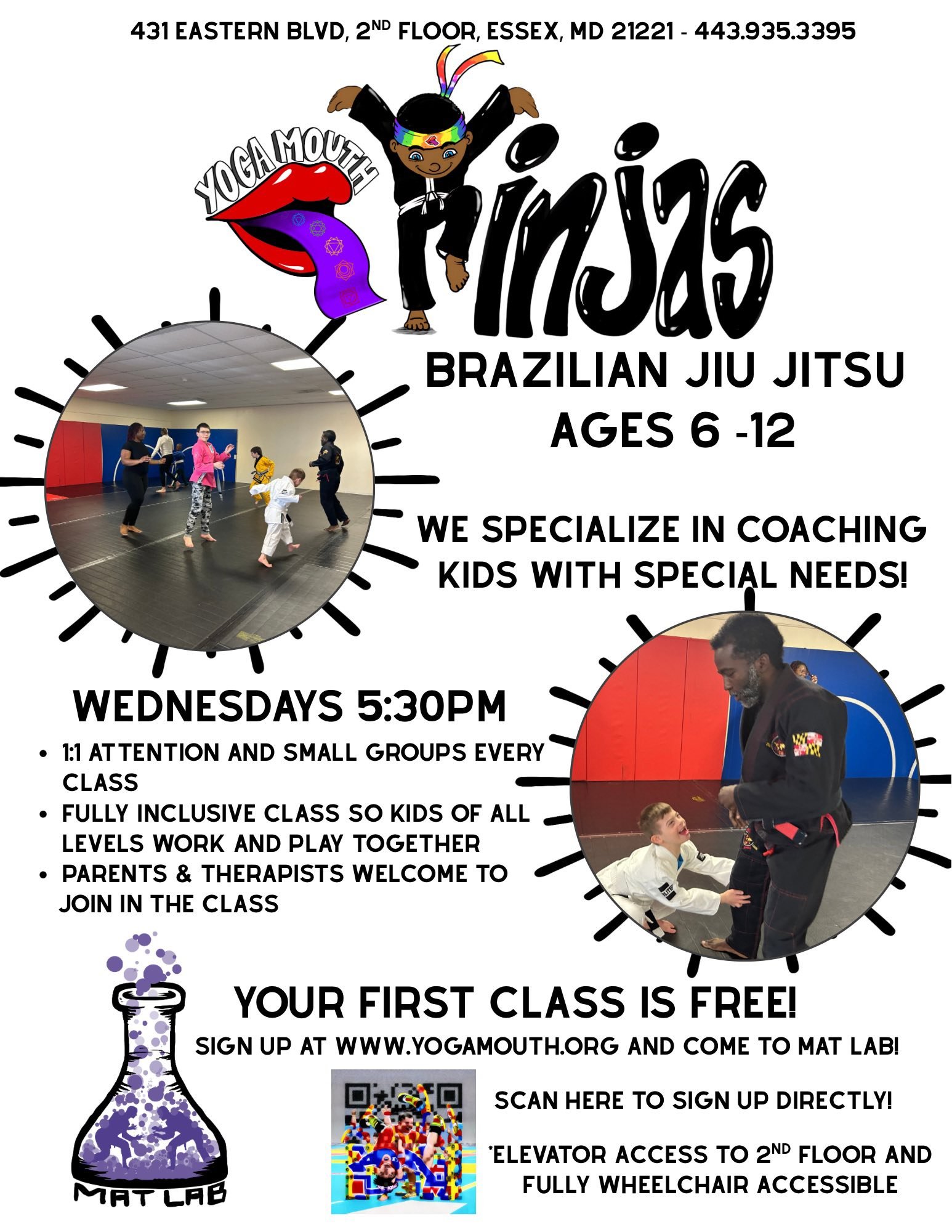 Self defense for kids is available for EVERY CHILD!

👉🏽Sign up for Wednesday Judo and Yinjas BJJ Games tonight at www.yogamouth.org 

✨If you have a child with special needs please read✨

Our kids with special needs are often invisible to coaches a