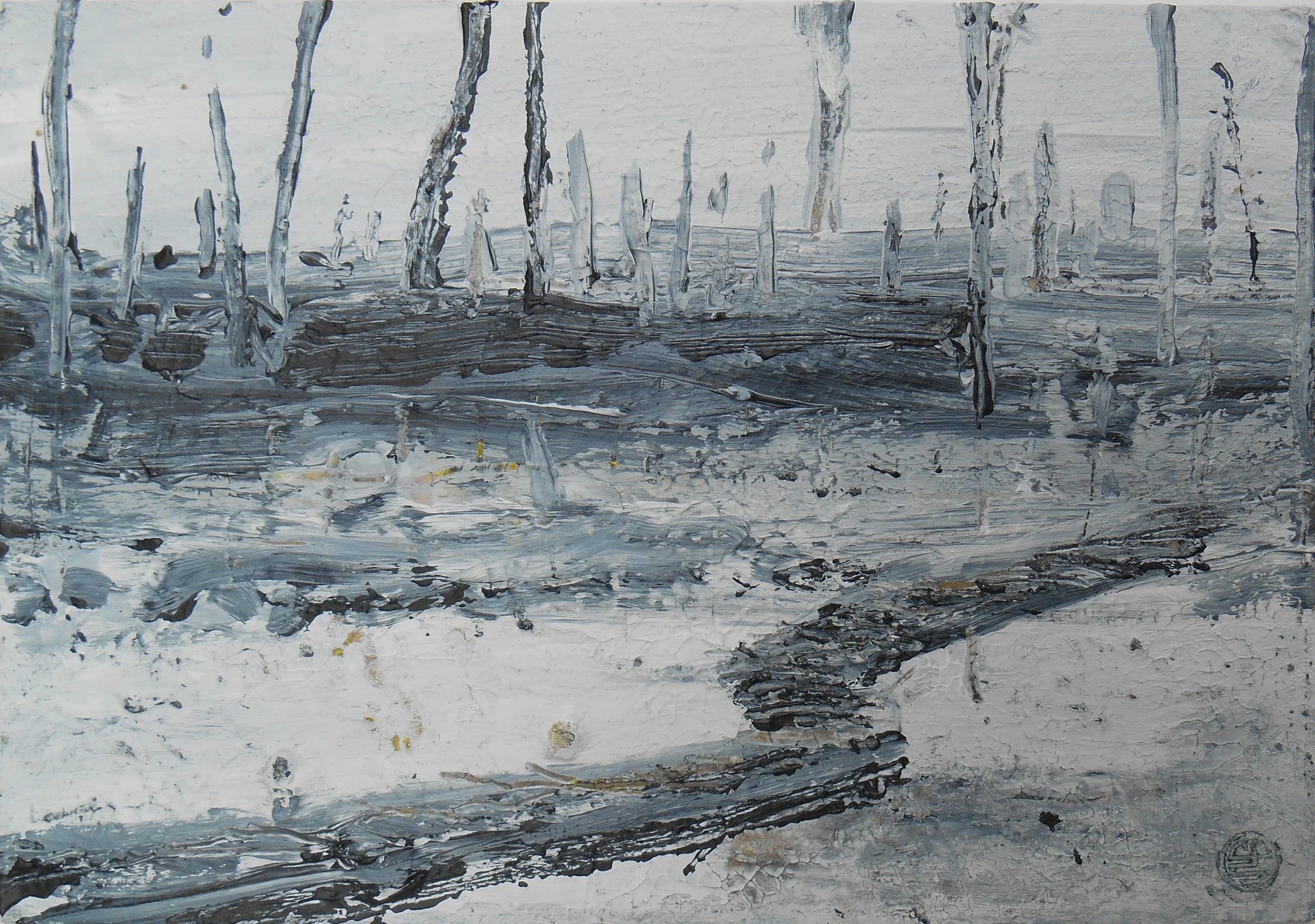 Vooruitgangsoptimisme / Progress optimism, 2026;
acrylics on paper, 14,8 x 10,3 cm / 37,2  x 26,2 inches