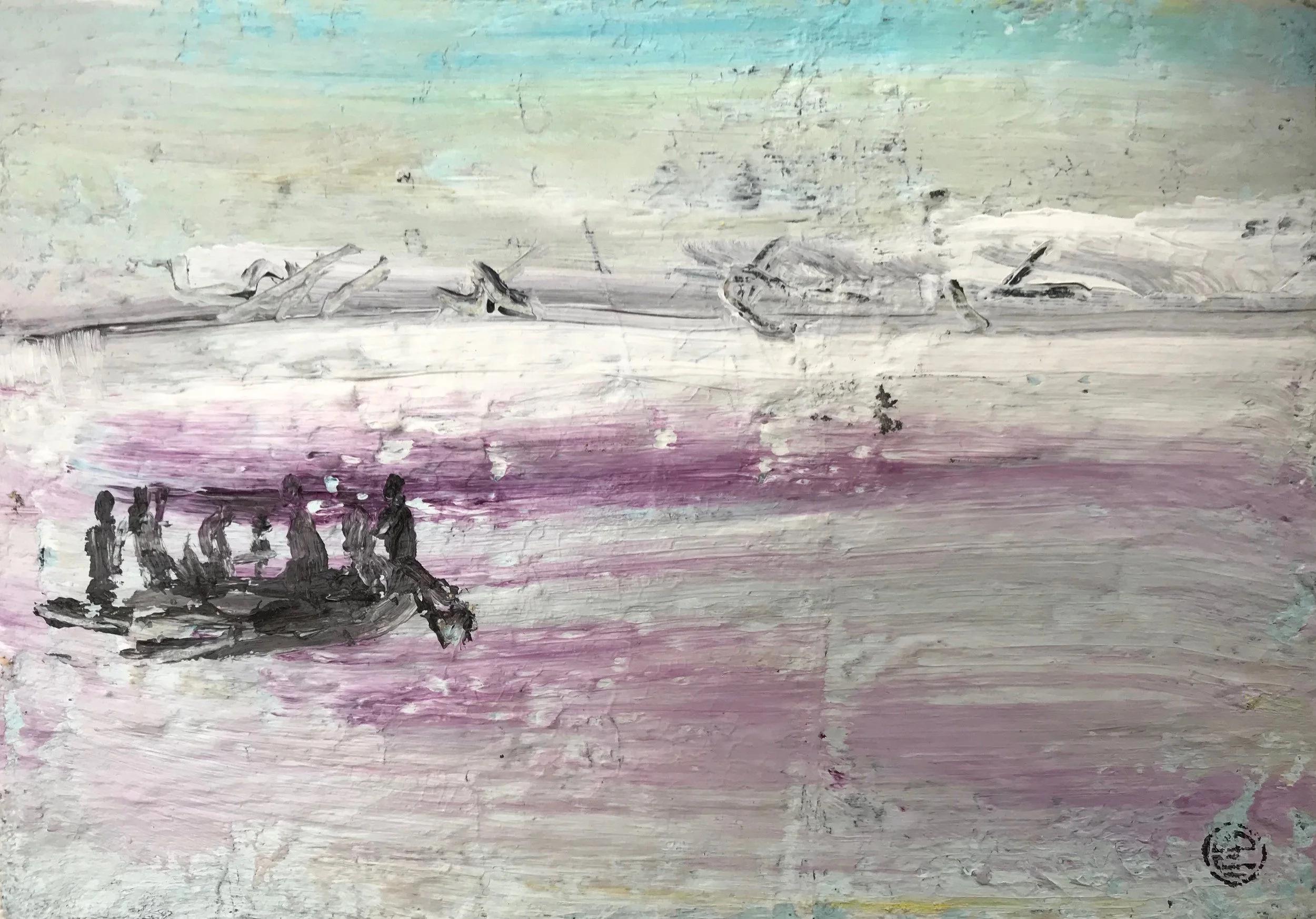 Vooruitgangsoptimisme / Progress optimism, 2022;
acrylics on paper, 14,8 x 10,3 cm / 37,2  x 26,2 inches