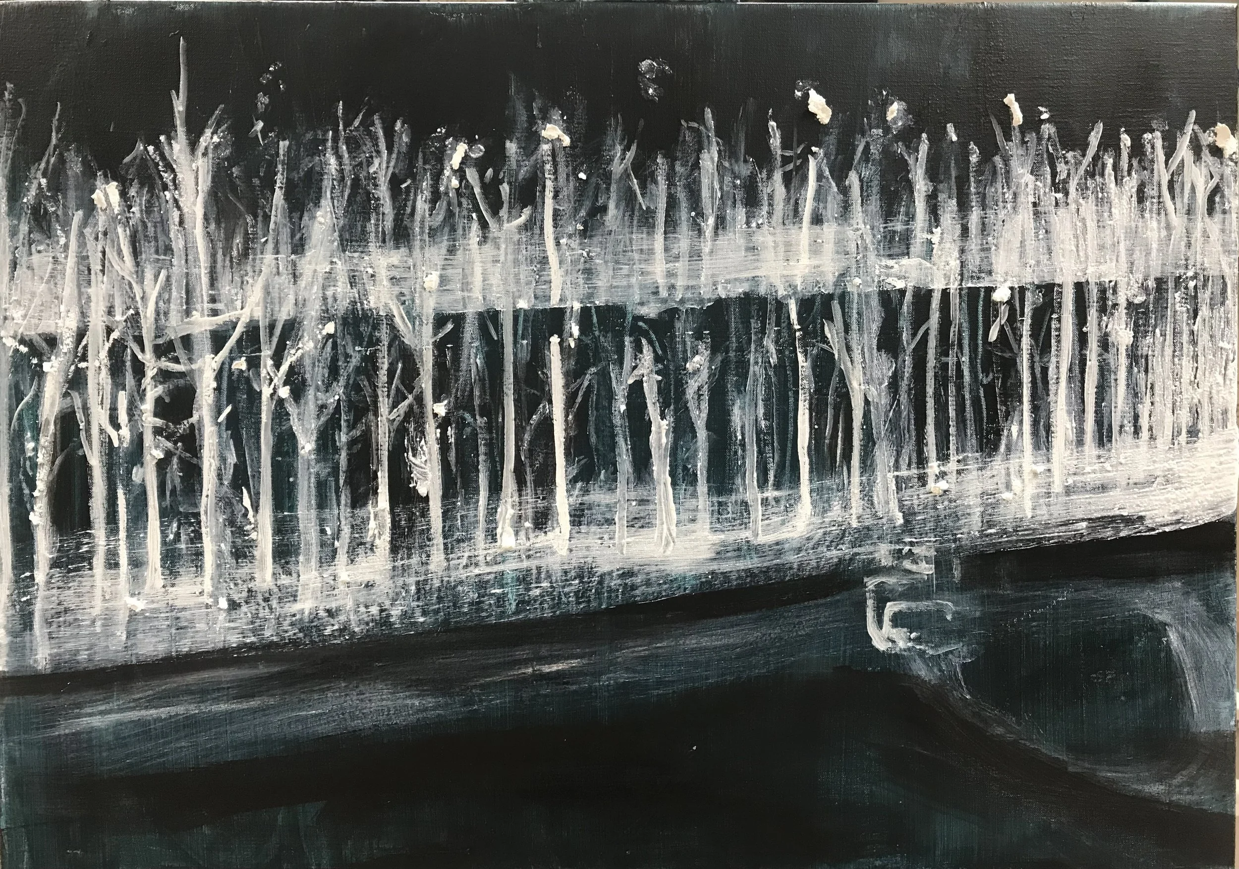 They are not there, 2026;
acrylics on canvas, 70 x 50 x 3,5 cm / 35  x 20 x 1 inches