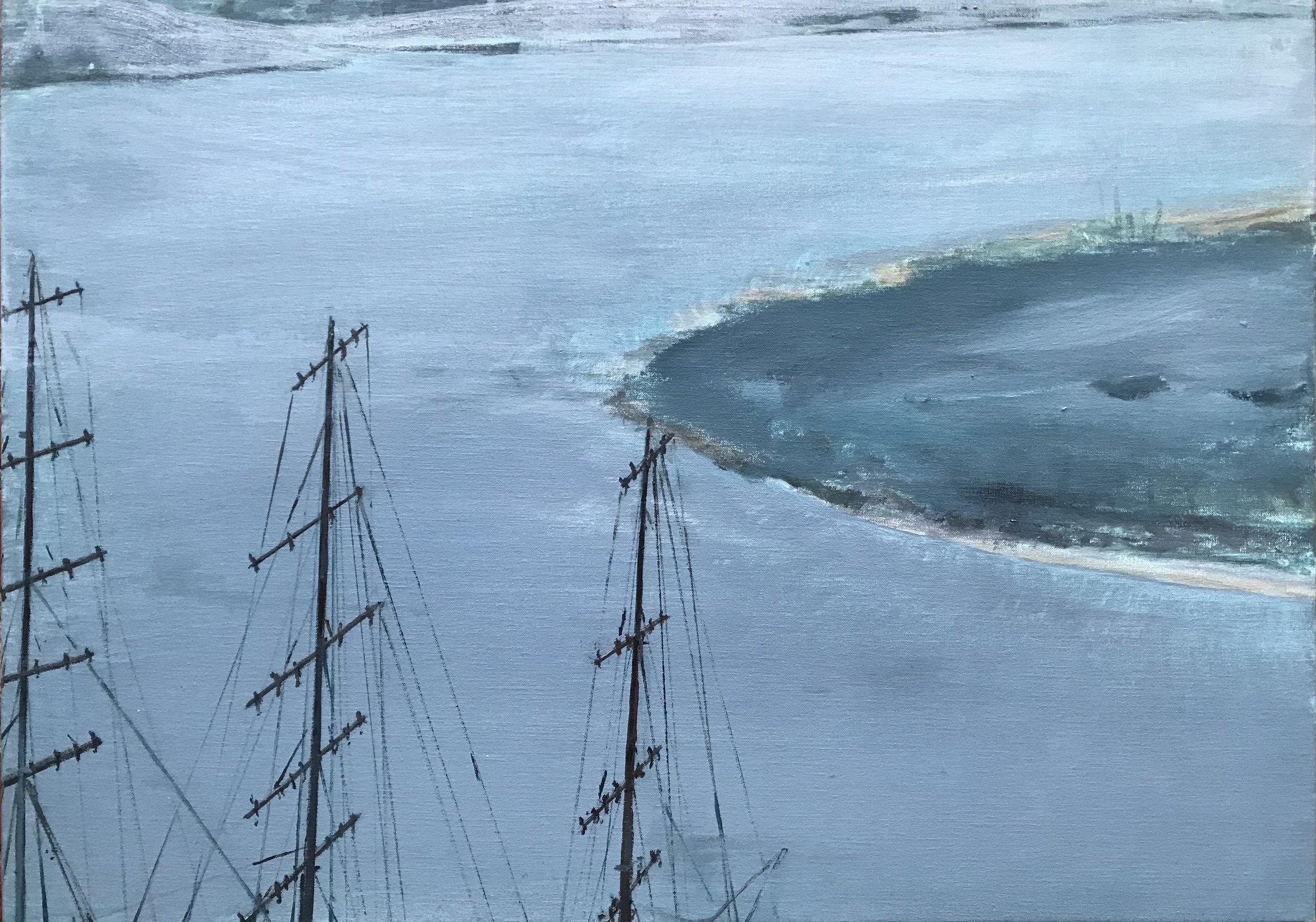 Eerder nabij / Rather close, 2025;
acrylics on canvas, 70 x 50 x 3,5 cm / 35  x 20 x 1 inches