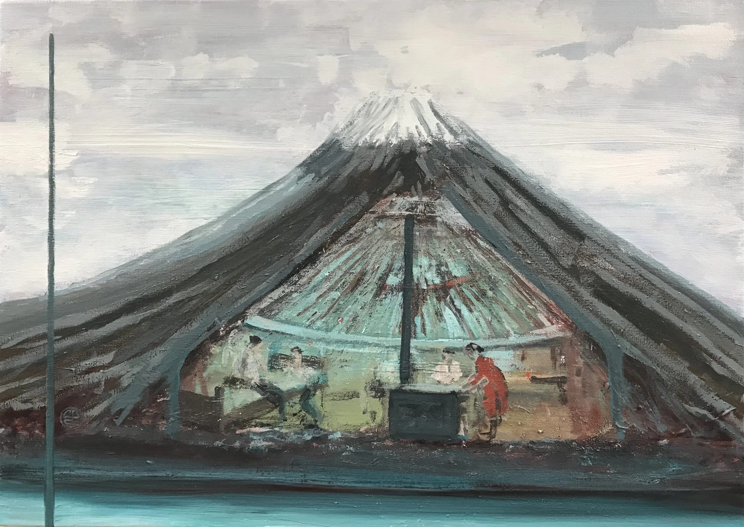 Nooit kwam er post / No mail ever arrived, 2026;
acrylics on canvas, 70 x 50 x 3,5 cm / 35  x 20 x 1 inches