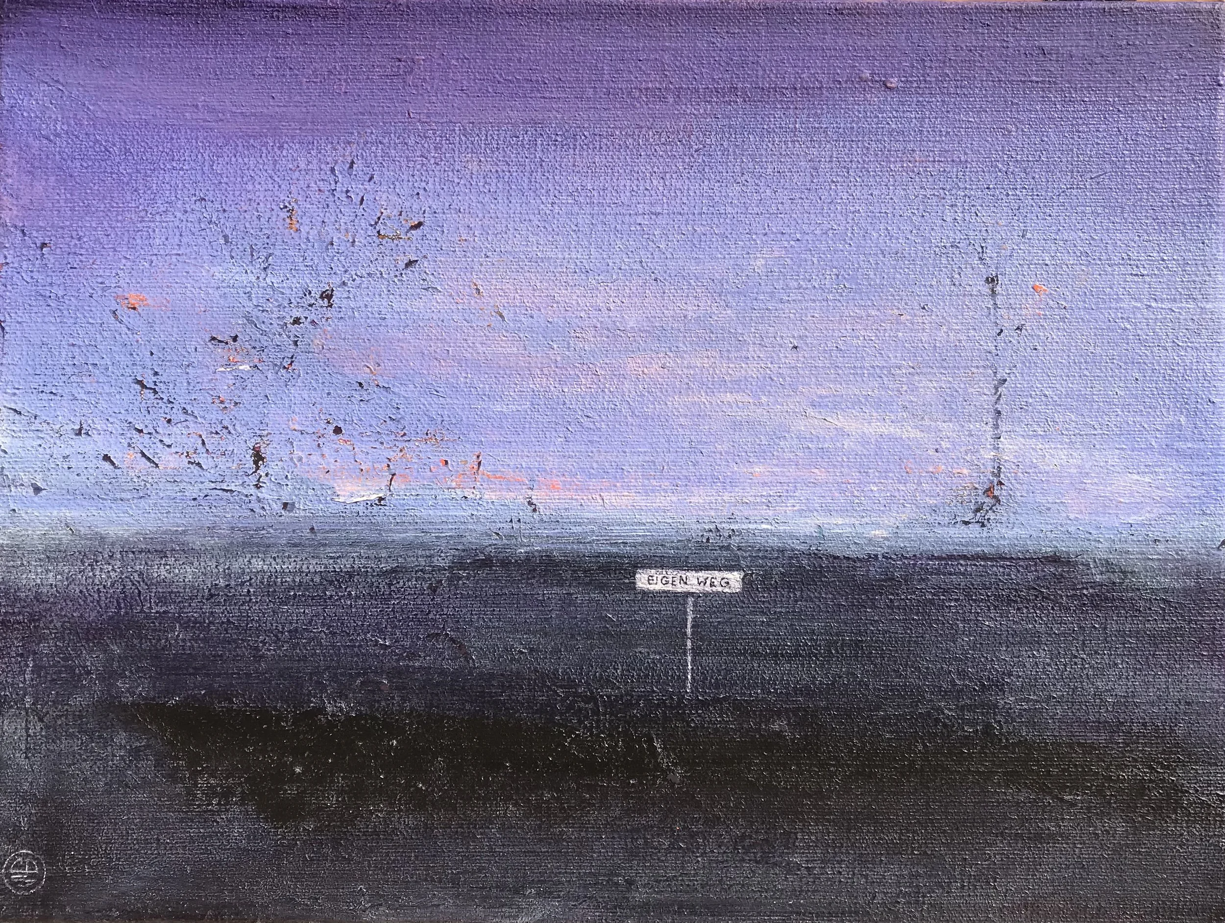 Own way, 2025;
acrylics on canvas, ca. 40 x 30 x 1.8 cm / 15.8  x 11.8 x 0.8 inches