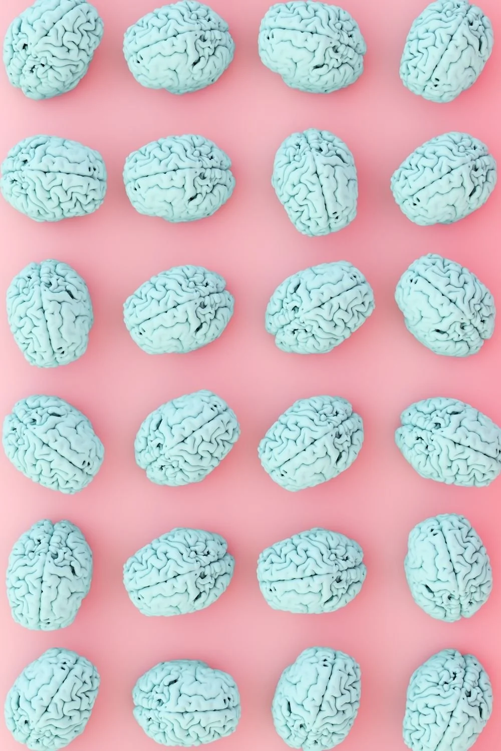 Múltiples cerebros de color azul en un fondo rosa.