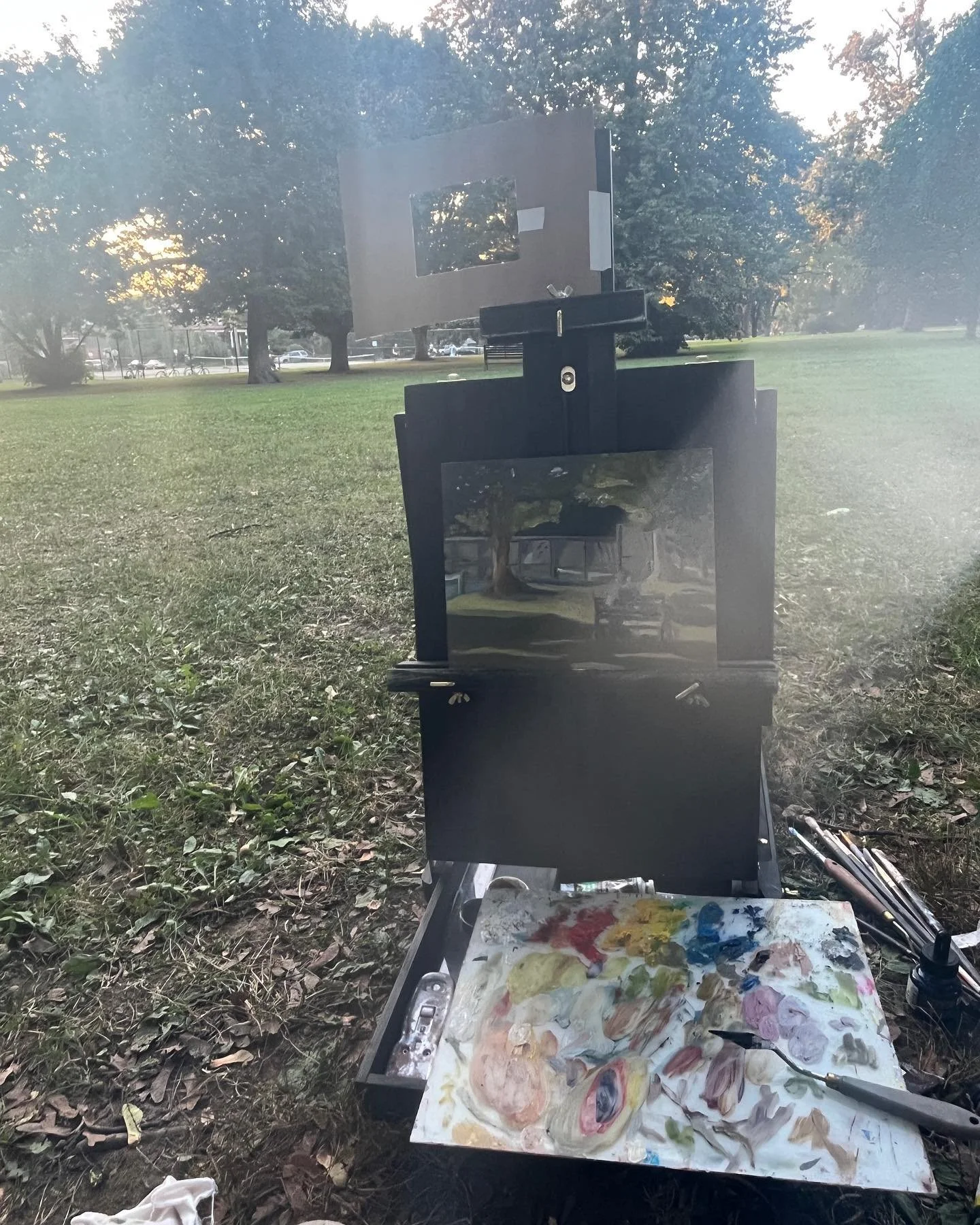 A lil tennis-themed plein air painting this evening ✨🎾 when you have no one to hit with, just paint people playing instead!😊