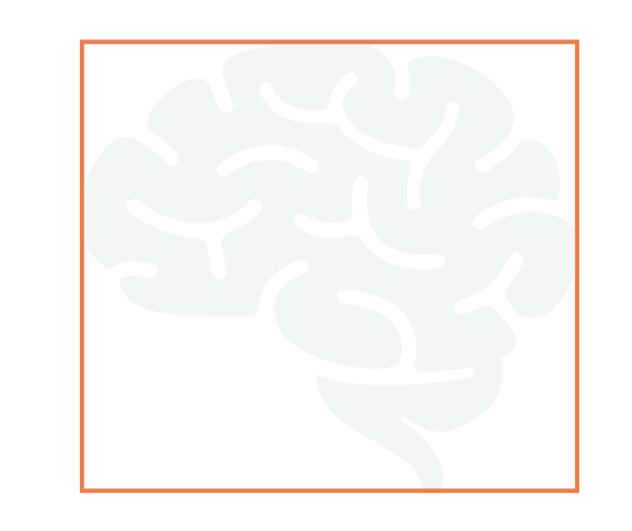 Illustration of a human brain on a black background with an orange border.