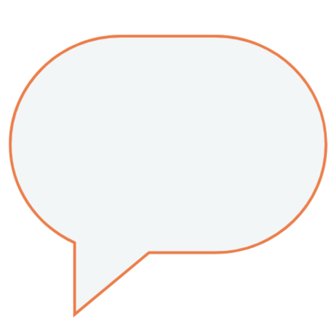 Empty speech bubble with an orange outline and white fill.
