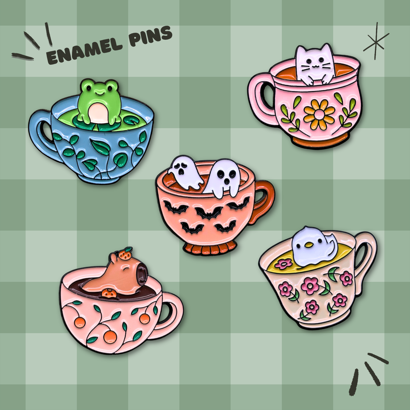 Enamel Pins Animals in Cups
