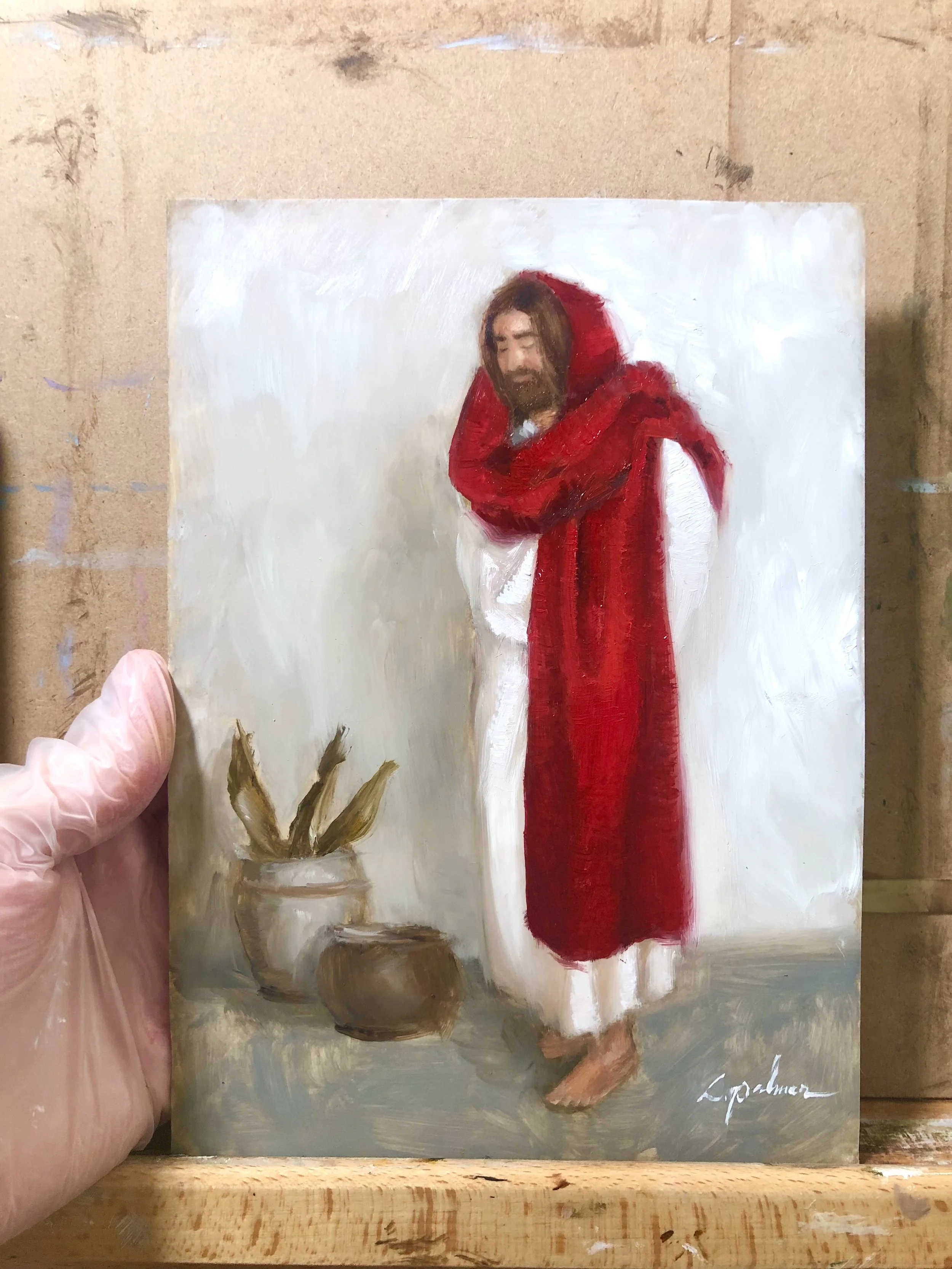 Original-6x8" oil on board, "He Who Has Borne"-Study