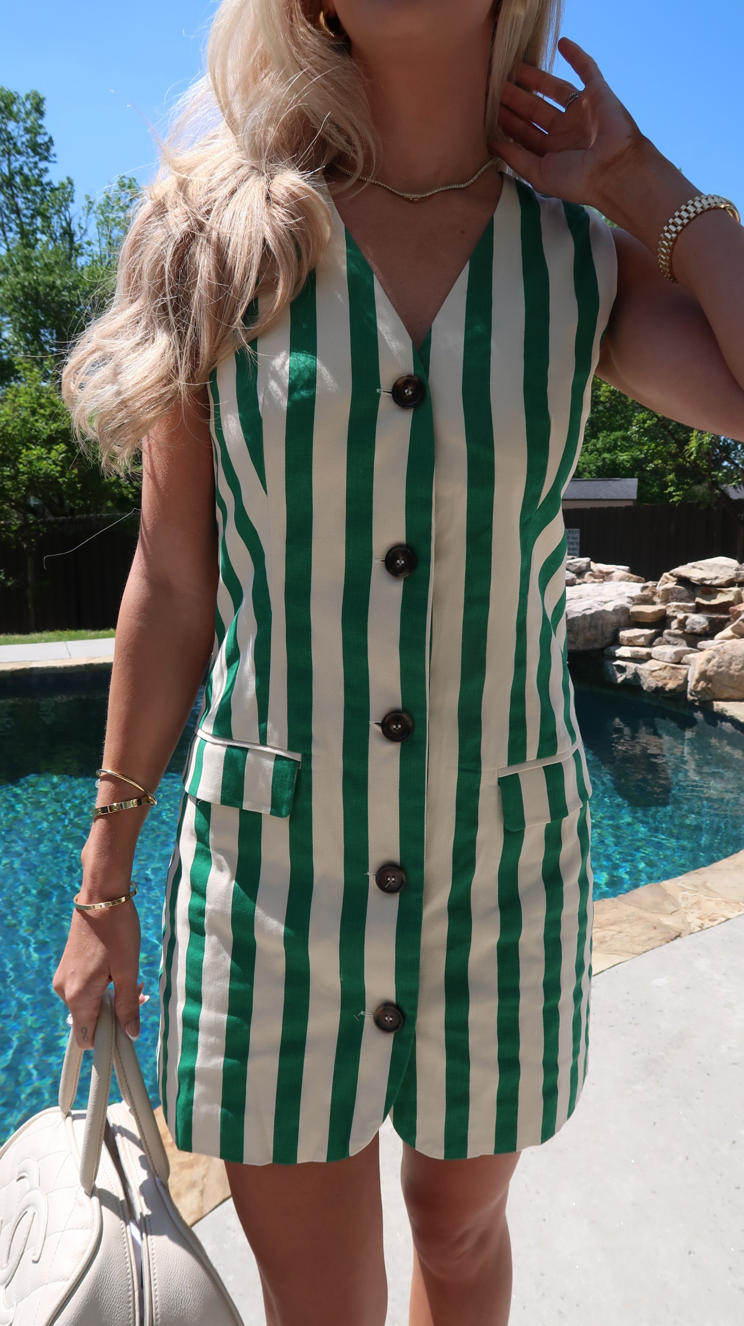 Green and White Striped Dress