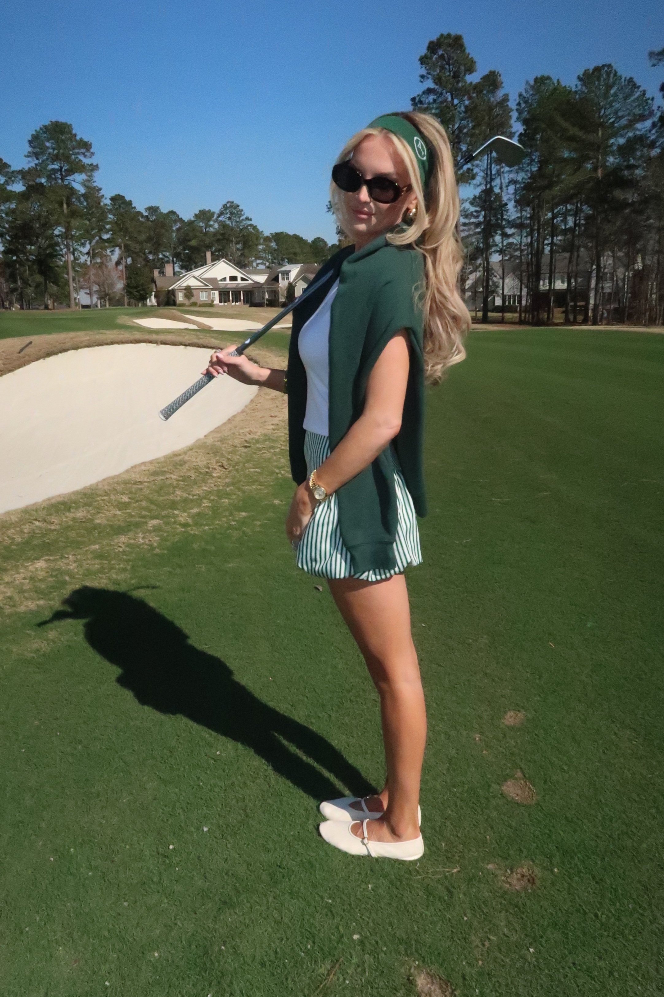 On The Green Striped Bubble Skirt in green and white stripe | House of Duke