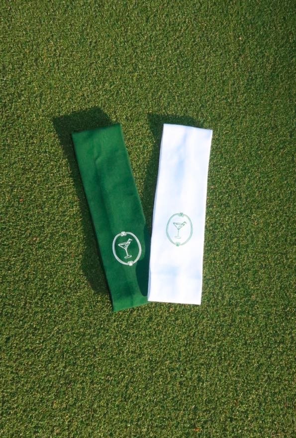 Par for the Pour Headband in green and white featuring an exclusive design that is martini glass with golf balls inside inspired by the Masters Tournament in Augusta, GA | House of Duke