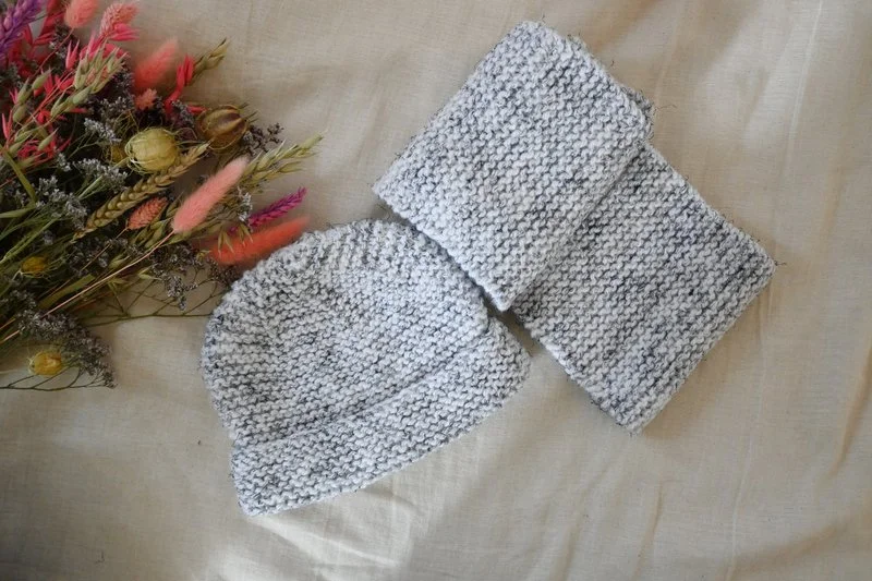 Hand Knitted Grey Baby Hat with Scarf 6-9 Months.jpg