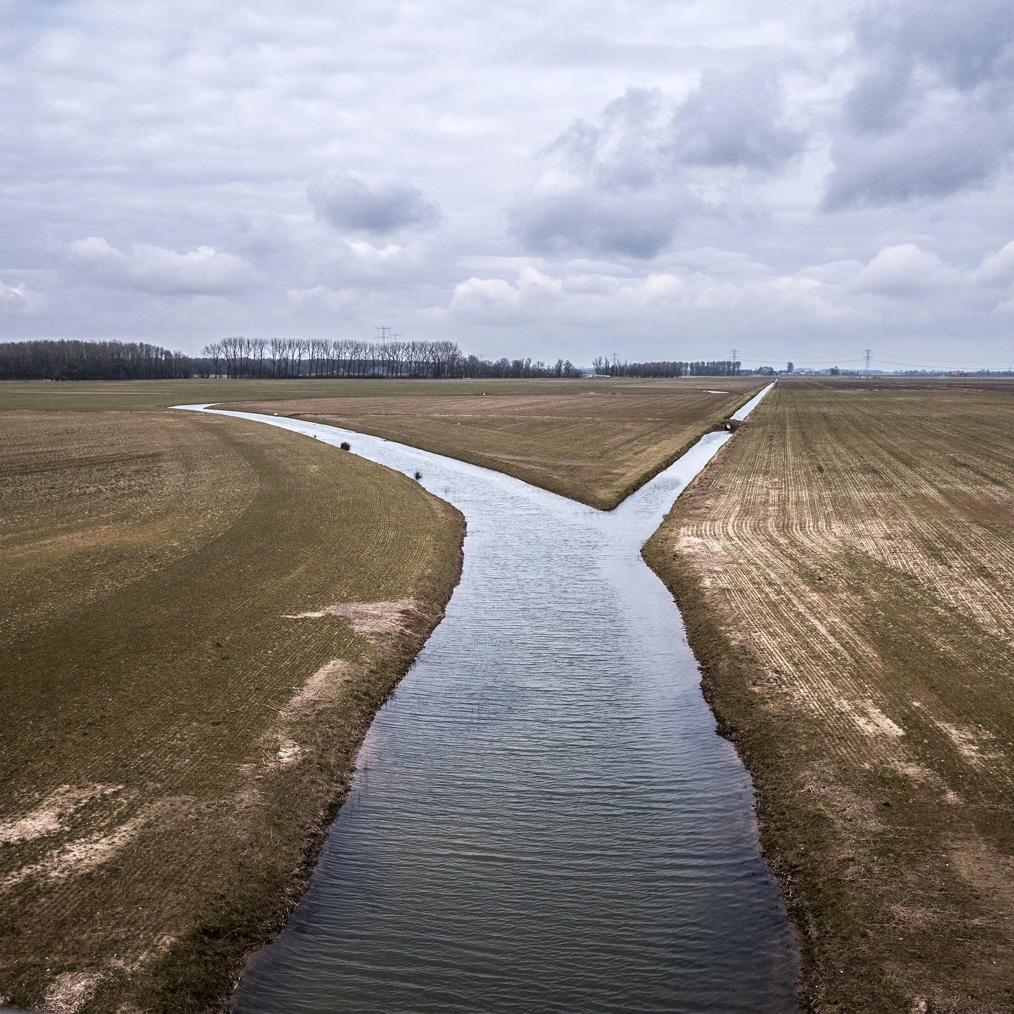 Historic floodplain the Noordwaard polder. A huge area of polder is slowly being re-flooded to make room for the river. 