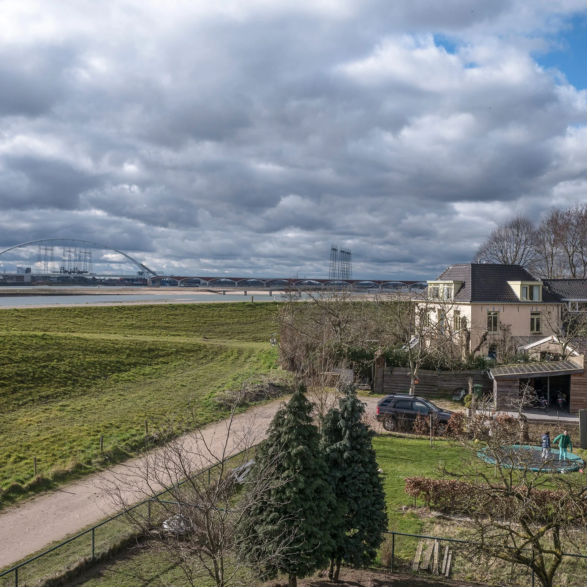 A view of the Room for the River project in Nijmegen. A second river has been constructed to give room to the Waal river. 
