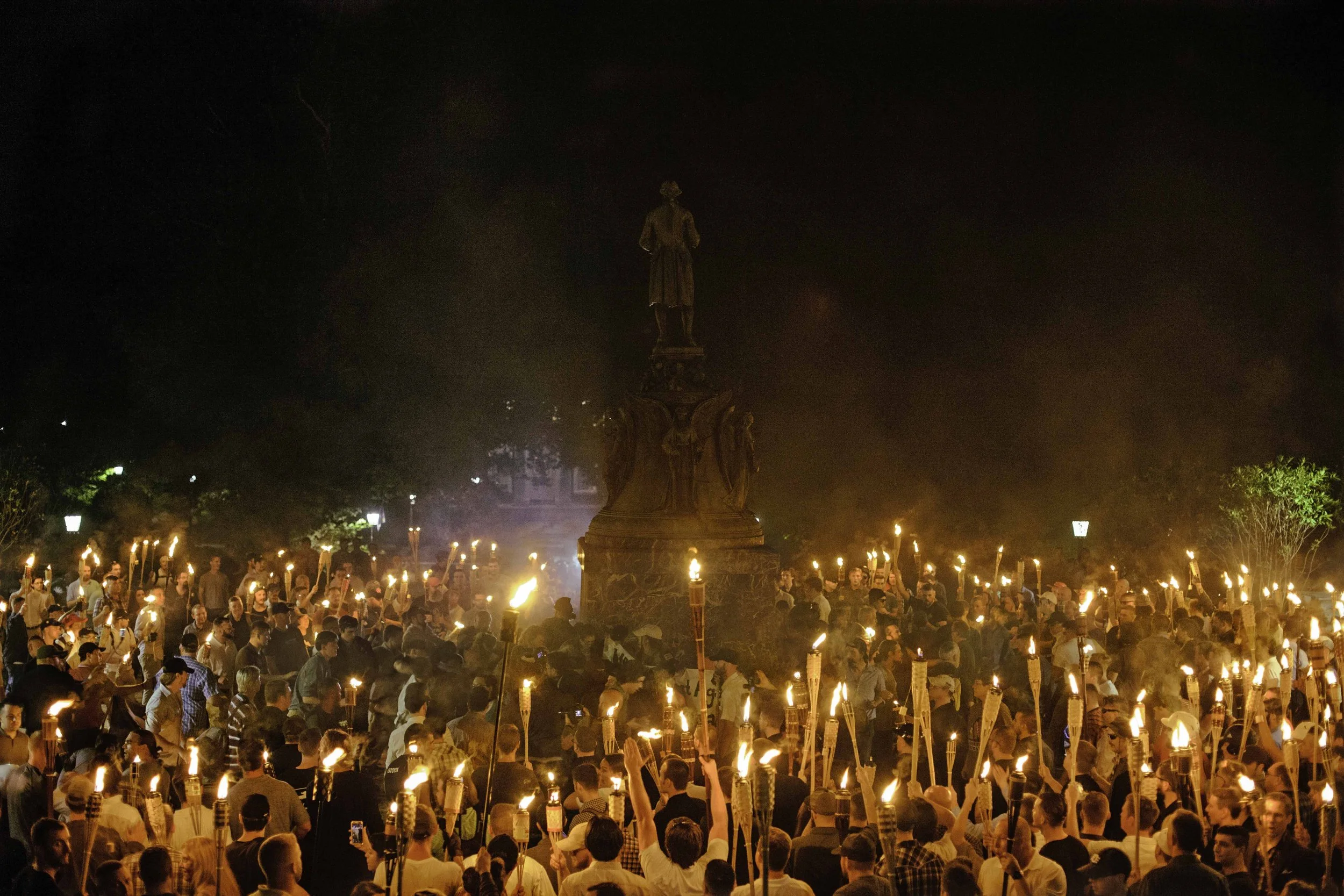  White supremacists marched to the Thomas Jefferson Memorial on the UVA campus. At the site, they were met by counter protesters who had planned on getting arrested for protesting against the white supremacists. August 11, 2017 Charlottesville, VA. (