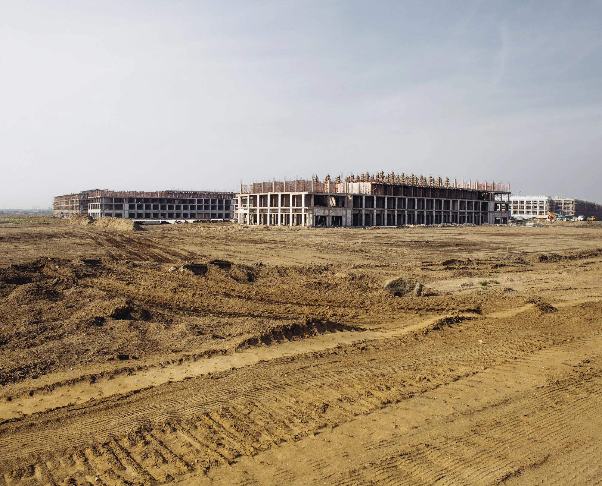 Workers continue to develop on Island D, part of The Great Garuda project, which consist of 17 artificial islands and giant sea wall.
