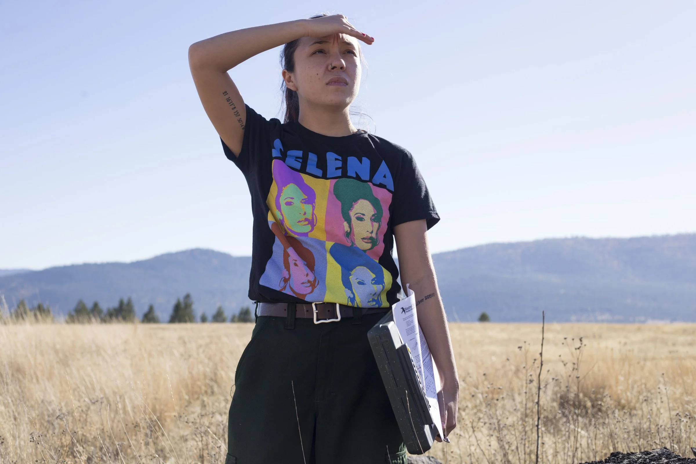  Fuels Monitoring Assistant Emily McCrea, 23, watches over a prescribed burn prepared by the Confederated Salish and Kootenai Tribes Division of Fire just outside of Elmo, Montana, on Tuesday, October 24, 2017. (Photo by Brittany Greeson) 