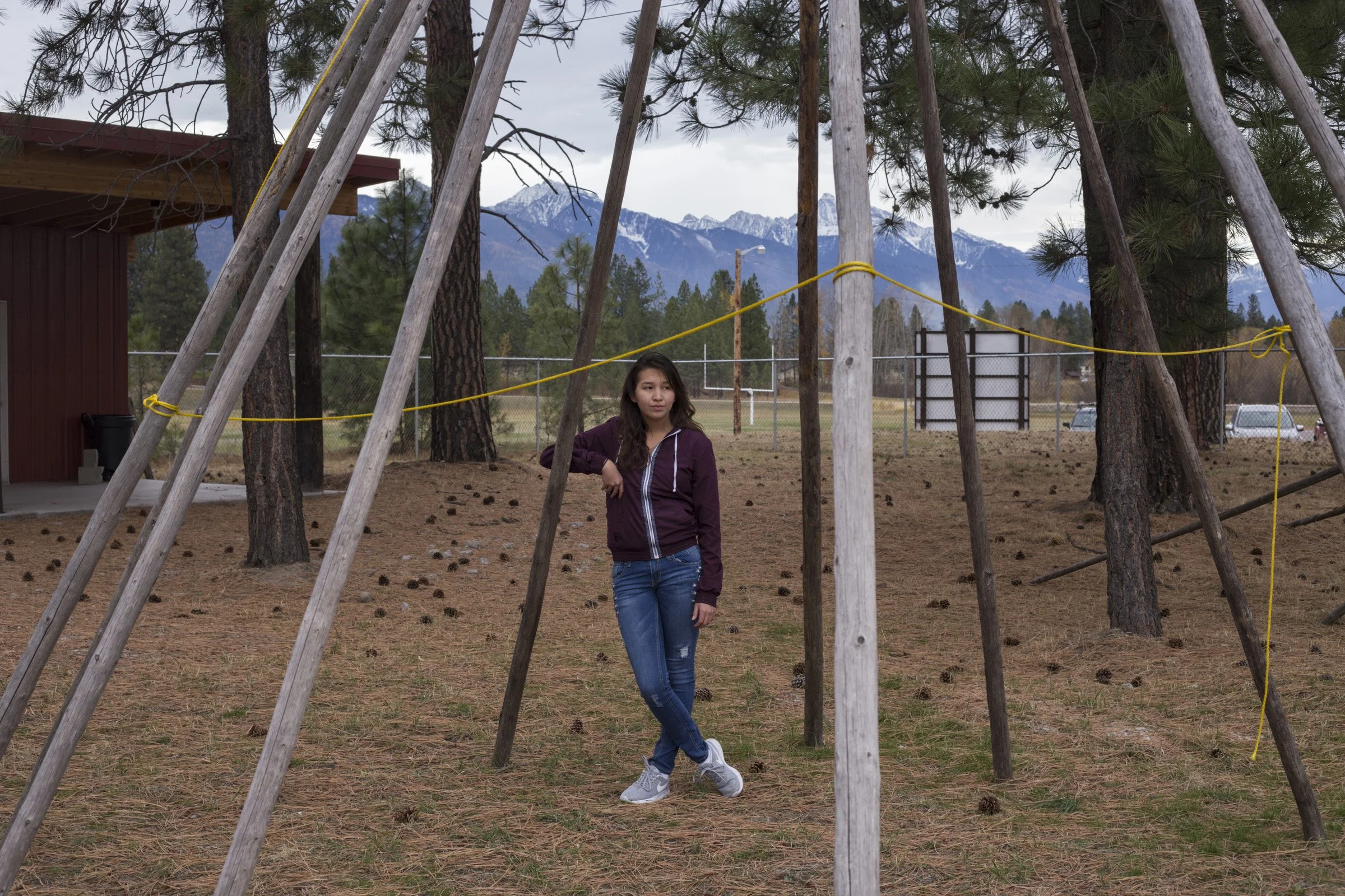  Nikki Burke, 17, outside of her school, Two Eagle River High School, in Pablo, Montana, on Wednesday, October 25, 2017. (Photo by Brittany Greeson) 