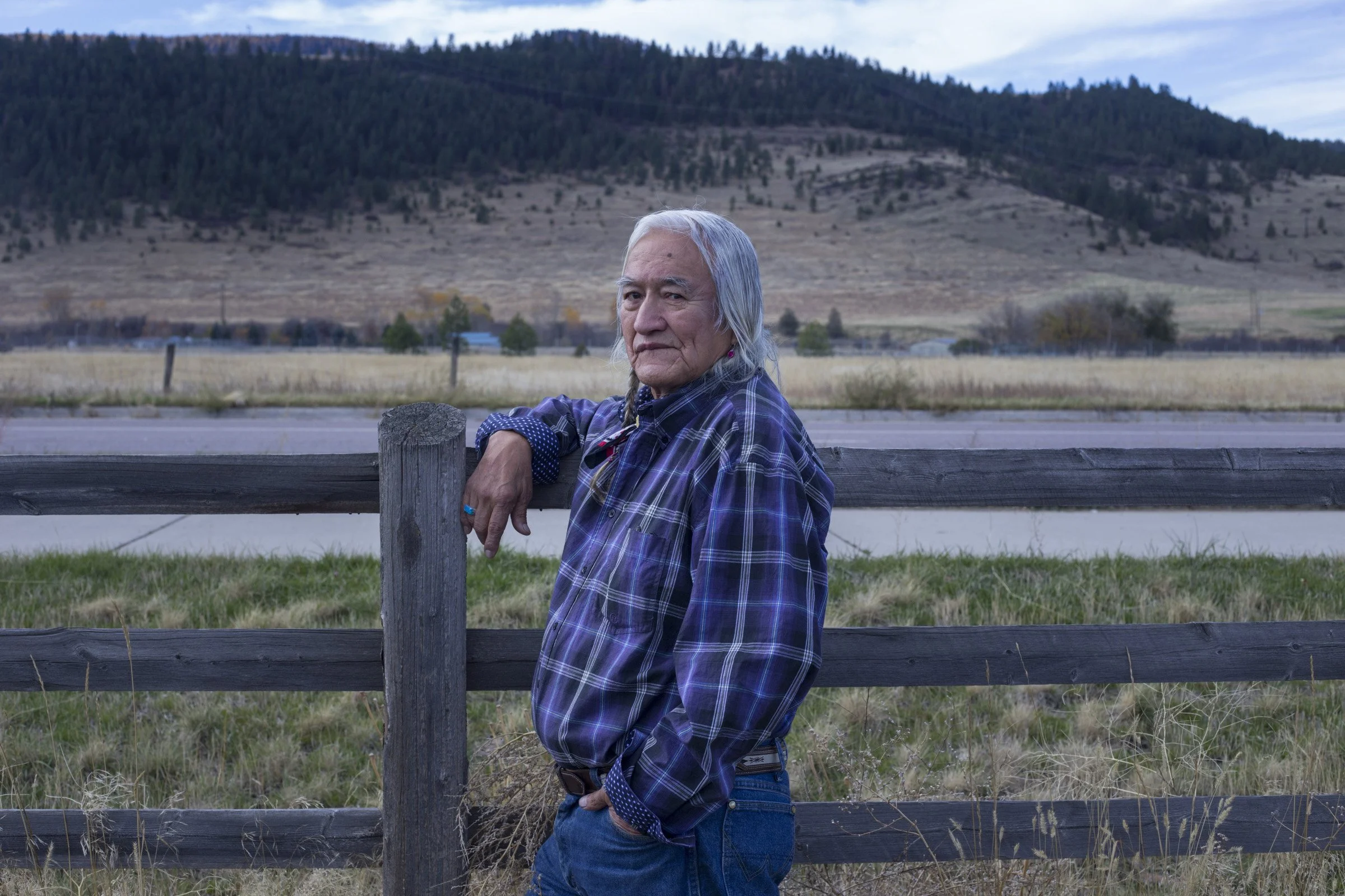  Stephen Small Salmon, 78, outside of Nkwusm, a Salish language school in Arlee, Montana, where he teaches, on October 22, 2017. Small Salmon is one of the few fluent speakers of the Salish tribal language on the Flathead Reservation. (Photo by Britt