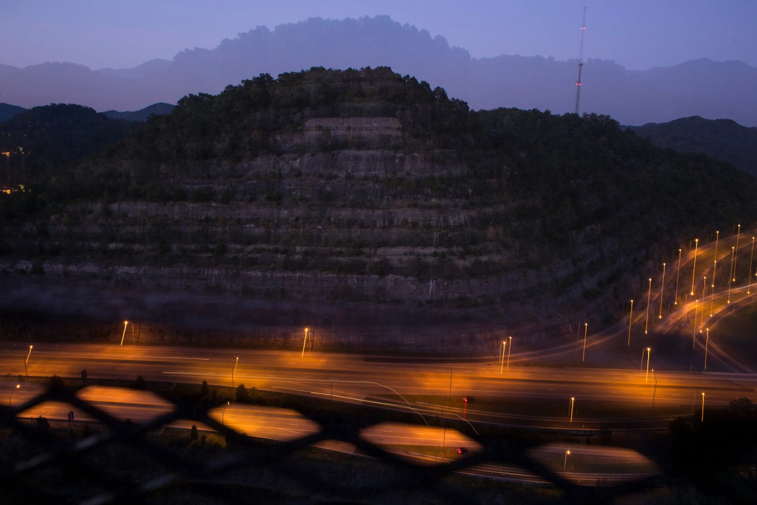  Layers of rock are seen towering above a busy highway just outside of Pikeville, Kentucky, on Saturday, September, 29, 2017. (Photo by Brittany Greeson) 