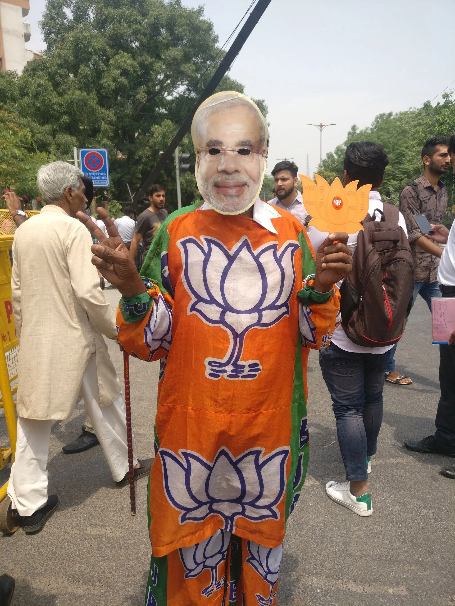  BJP supporter dressed up as Modi for counting day. — (Photo by Manon Verchot/GroundTruth) 