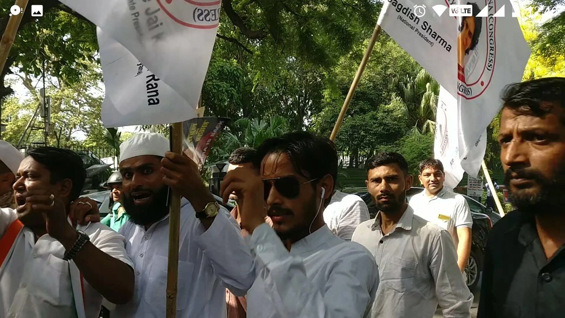  India Democratic Congress Party supporters gathered in the early hours outside the party headquarters to show their support. — (Photo by Manon Verchot/GroundTruth) 