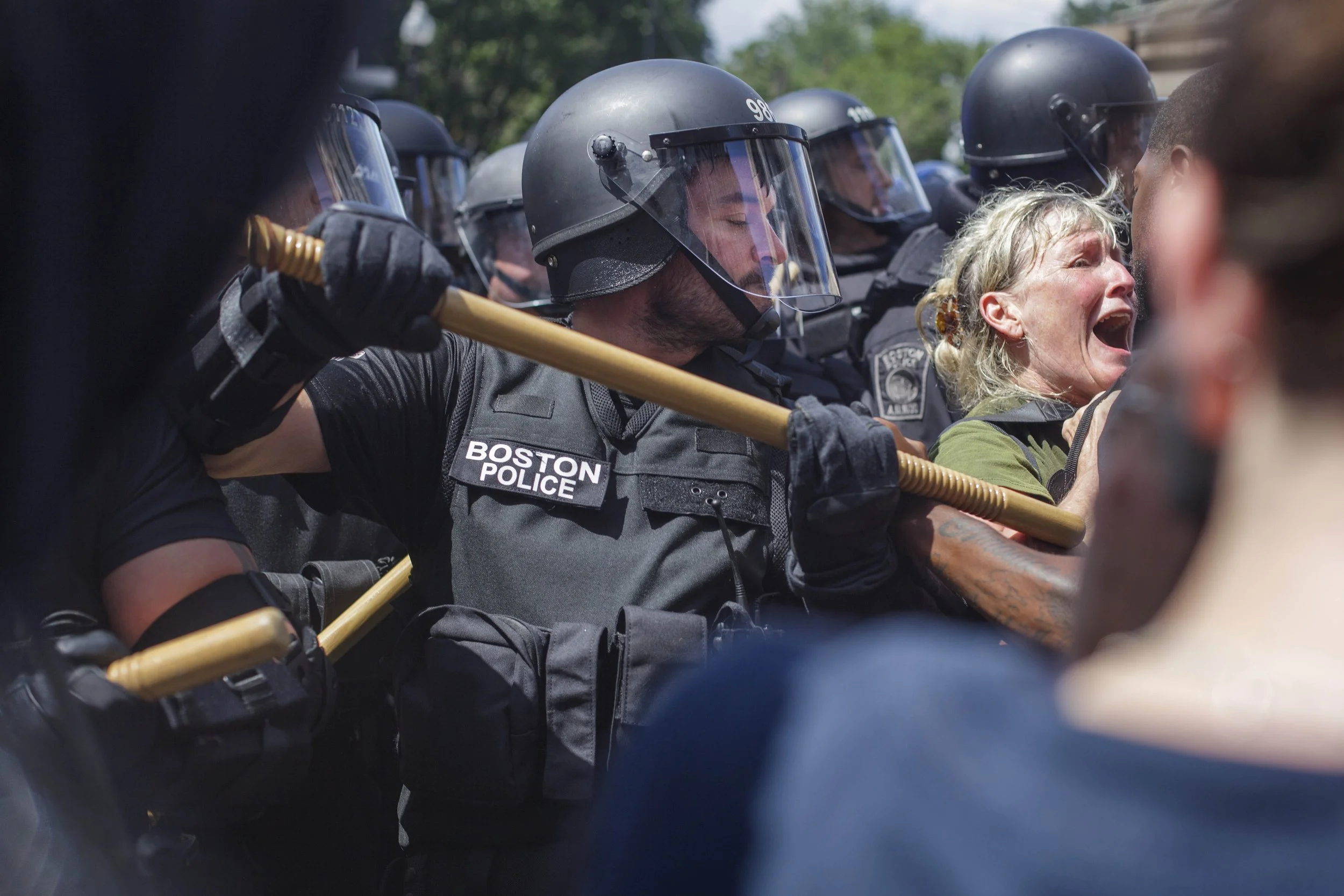 Counter protesters clashed with riot police as the Boston Police tried to evacuate the Free Speech Rally attendees. (Shay Horse/GroundTruth) 
