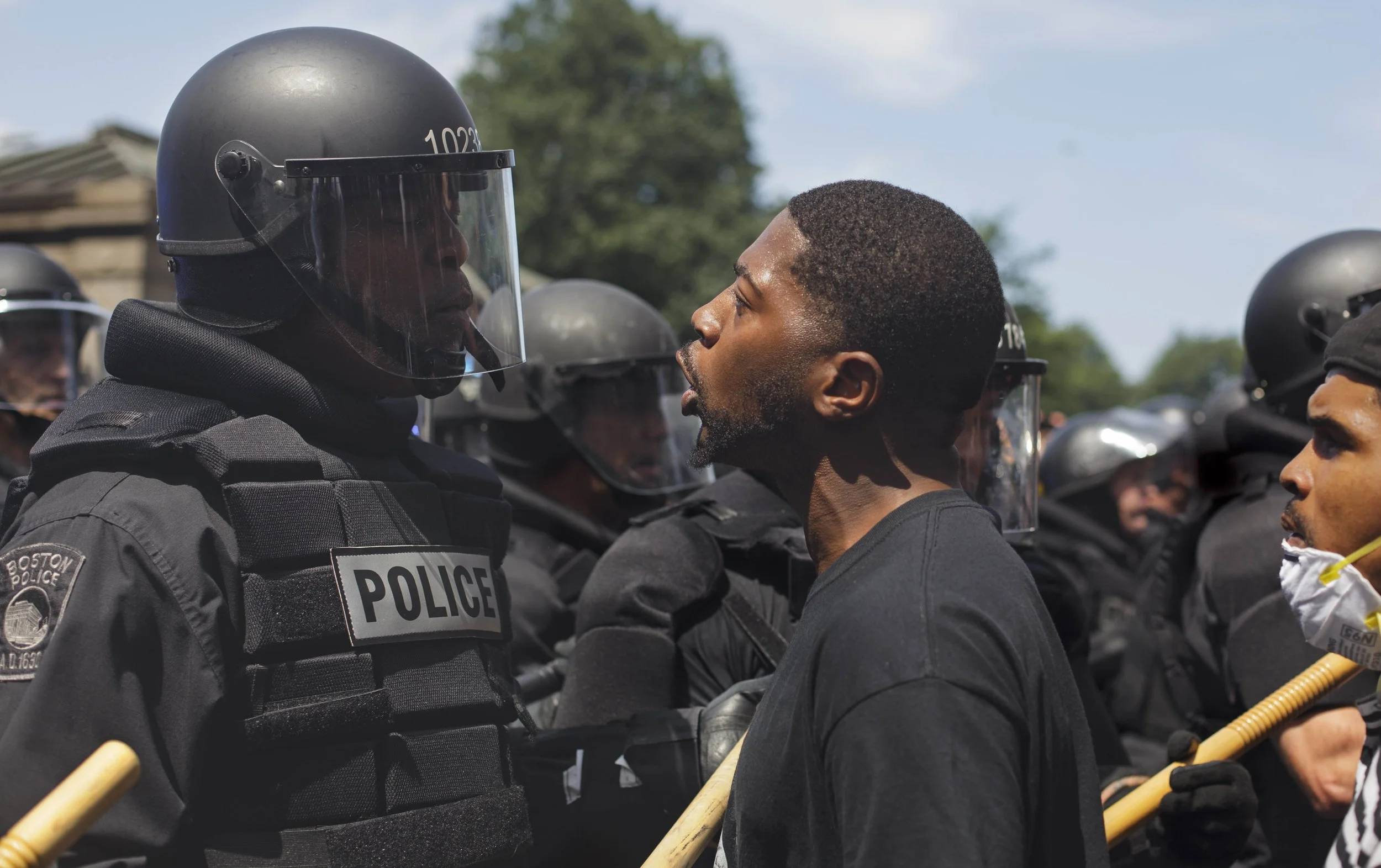  Counter protesters clashed with riot police as the Boston Police pushed the crowds out of the Common in order to evacuate Free Speech rally attendees. Rally attendees were vastly outnumbered by counter protesters. (Shay Horse/GroundTruth) 