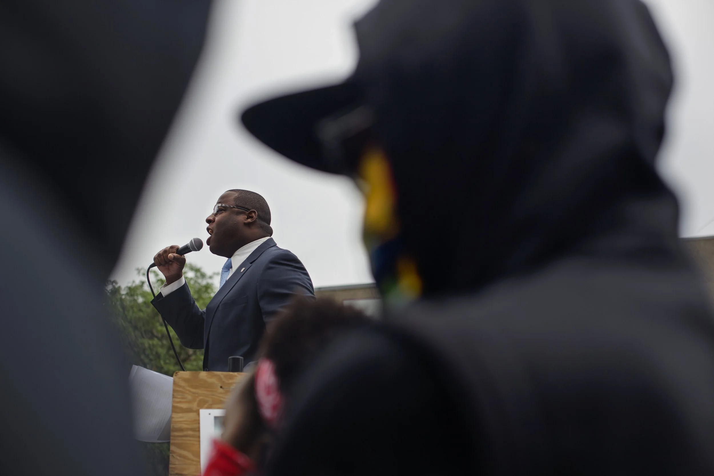  Boston City Councilman and mayoral candidate Tito Jackson spoke to the crowd of counter protesters assembling at Reggie Lewis Track &amp; Field Center. Jackson spoke against white nationalism and the Free Speech Rally happening at the Boston Common.