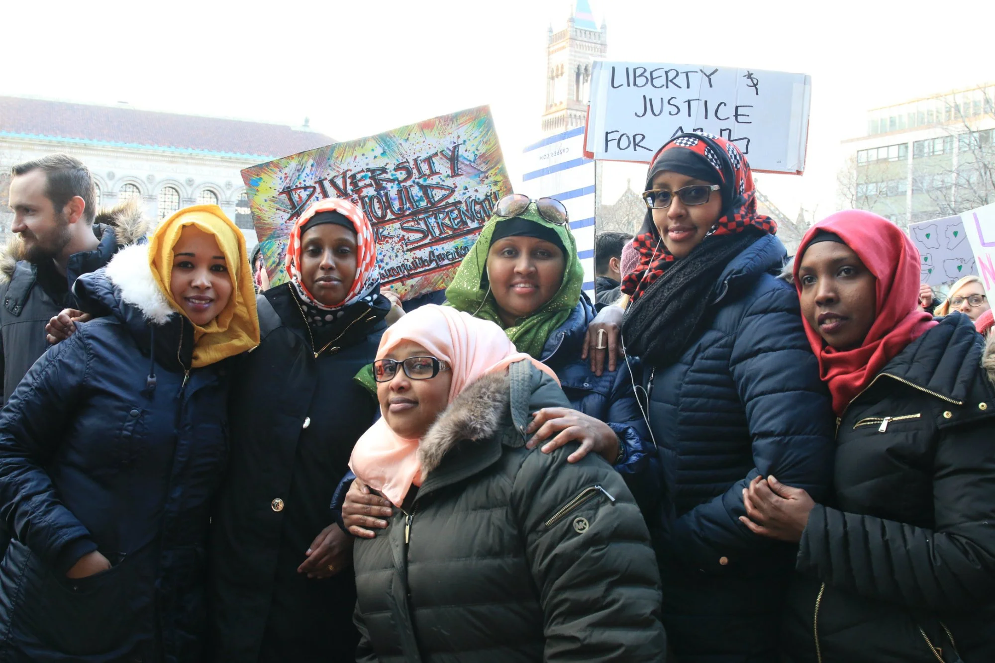  Somali-immigrant Rukia Tahlil (center) has been living in the United States for 23 years. “My country was going through a civil war at the time, so we came here for safety. But since Donald Trump was elected and citizens of America turned to hate, I