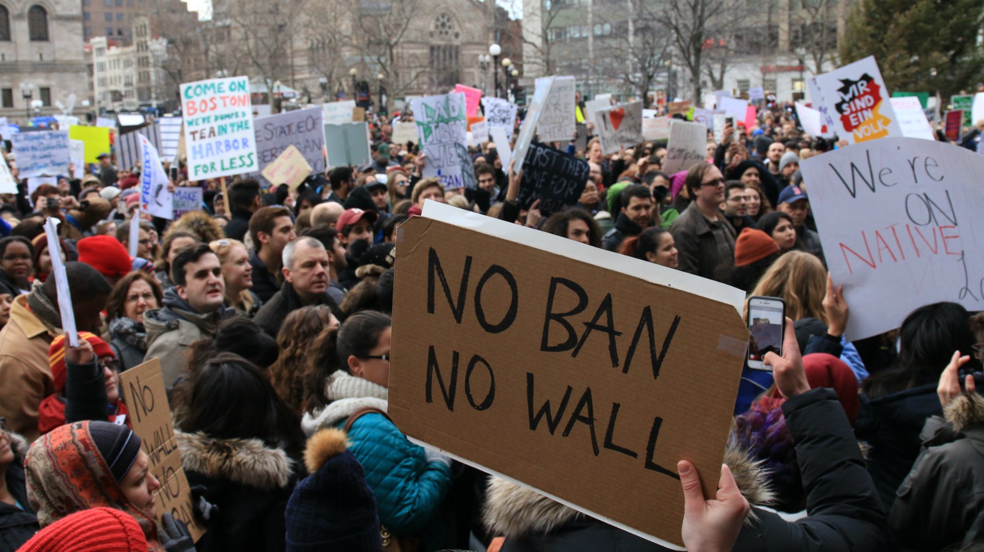  The debate on immigration has become extremely polarized. How do you write stories that say something new? Find people who’ve never been asked about their experiences. Pictured: protesters in Boston’s Copley Square on Jan. 29, 2017, after President 
