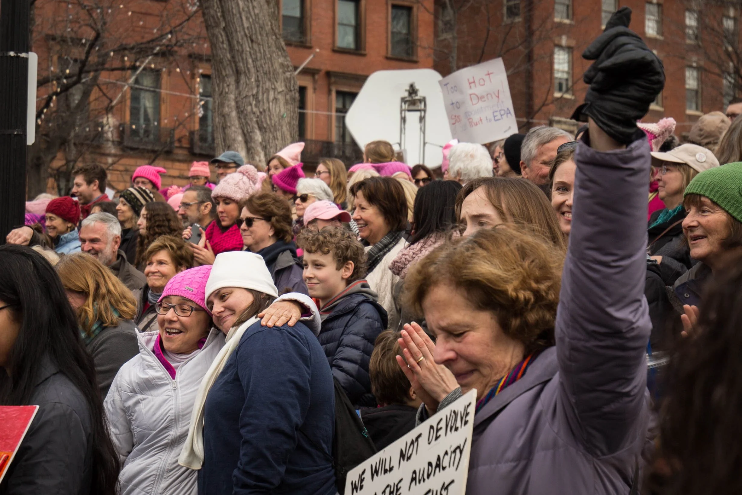  Participants react when Massachusetts Sen. Elizabeth Warren speaks at the Boston Women’s March on Jan. 21, 2017. (Photo by Alastair Pike) 