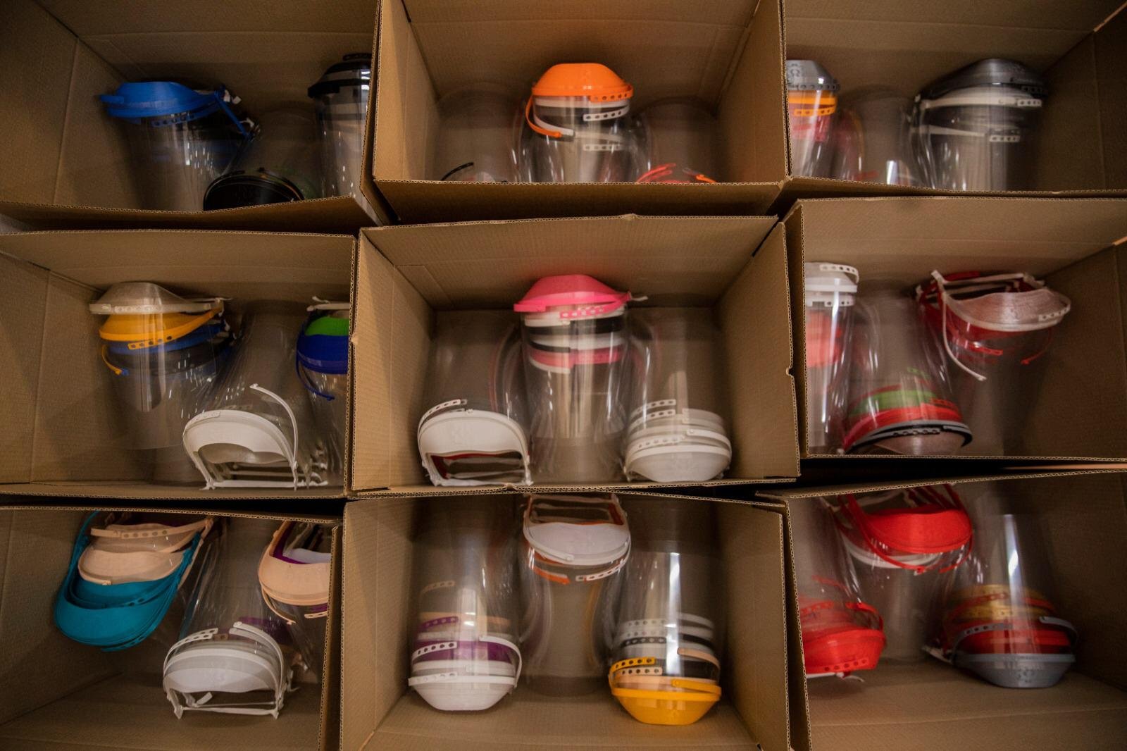  Coronavirus Makers volunteers have already delivered more than 350,000 face shields throughout Spain. (Photo by Santi Palacios) 