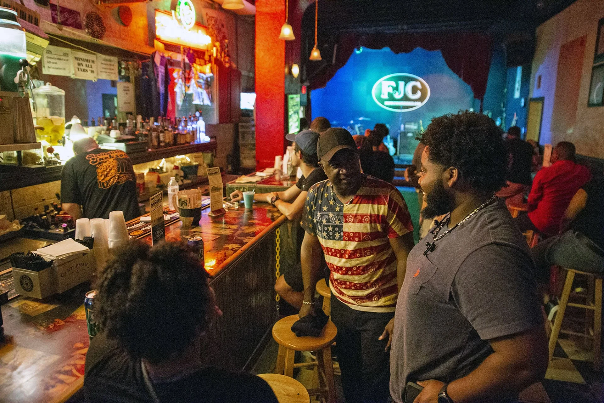  Patrons mingle at F. Jones Corner on North Farish Street in Jackson’s Farish Street Historic District Thursday, July 5, 2018. (Photo by Eric J. Shelton/GroundTruth) 