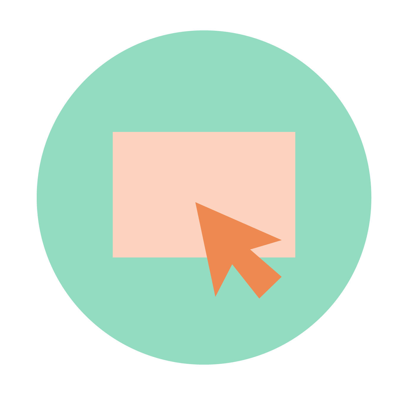 Icon of an orange arrow with a peach rectangle on a teal background.