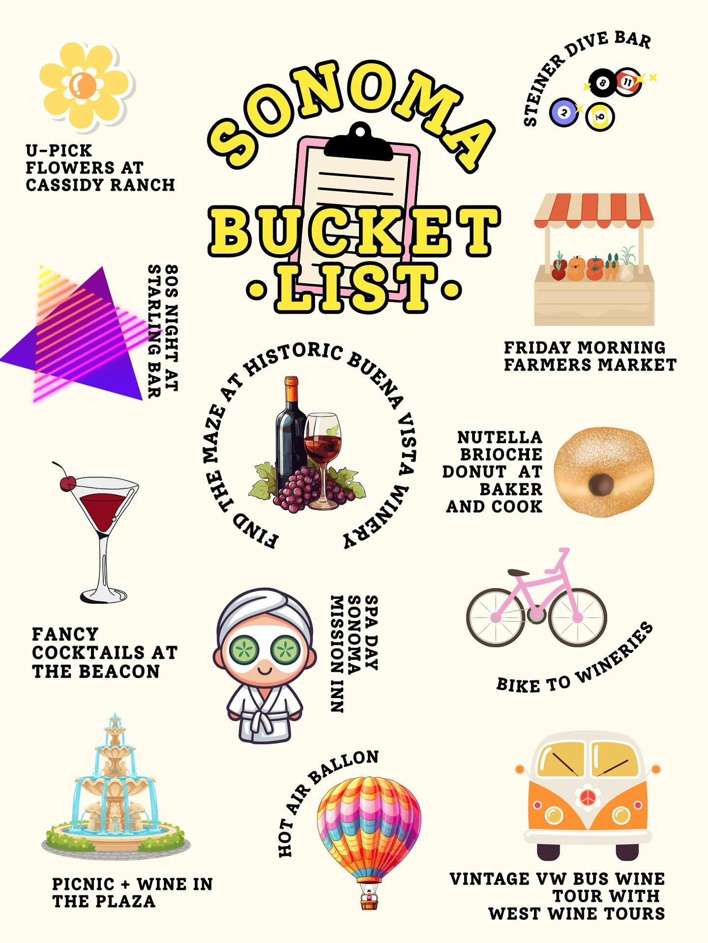 Your Sonoma Valley adventure essentials according to us 🍷✌️

#sonomavalley #sonoma #bucketlist #winecountry #winetour #vintagevwbus #girlsgetaway #visitsonoma #funinthesun #endlesssummer #spaday #experiencesoverthings