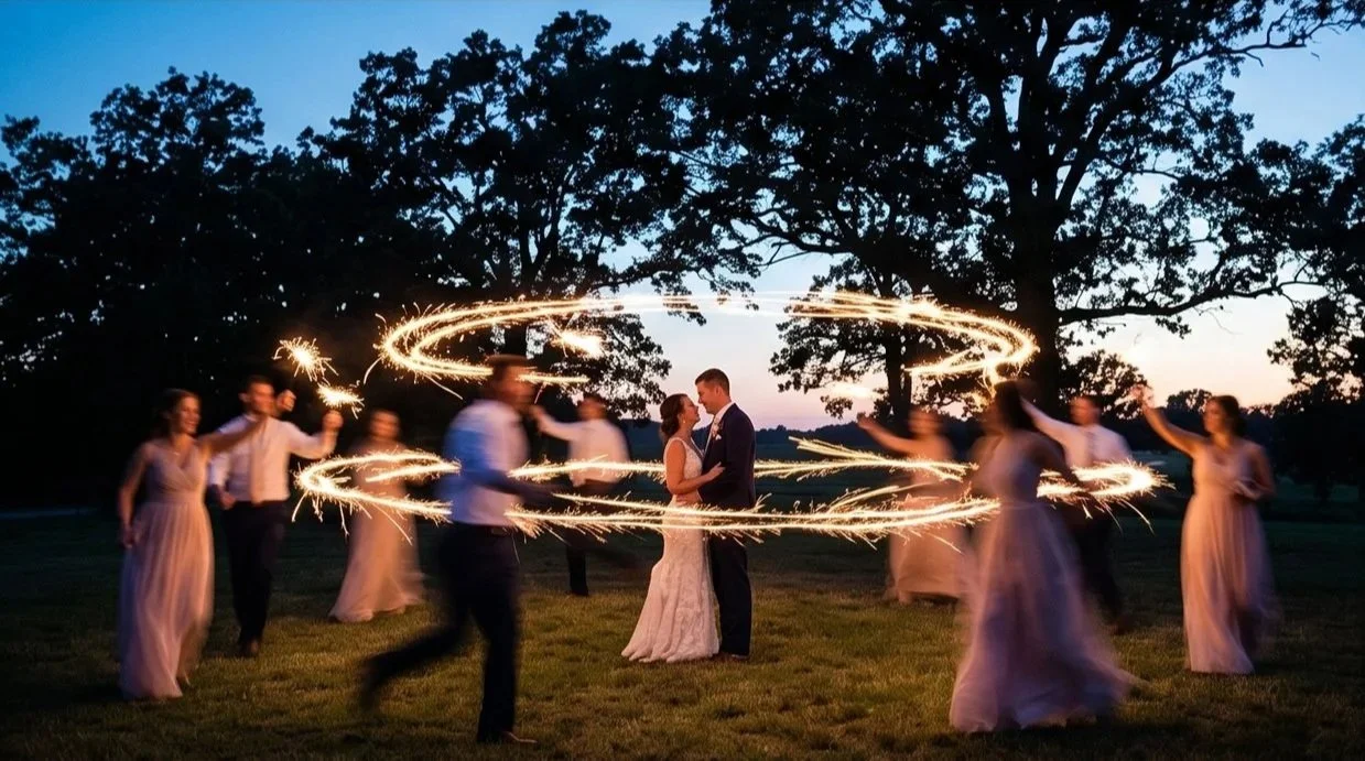Wedding party with wedding sparklers