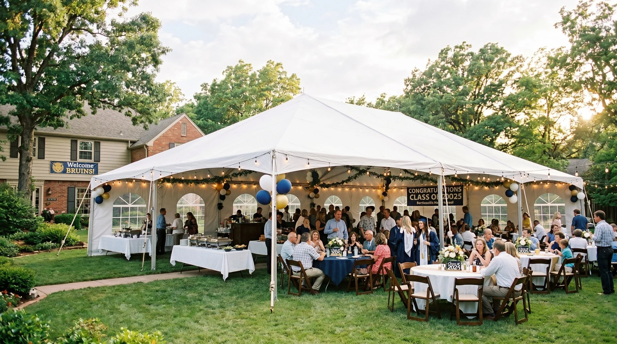 20x40 high peak tent graduation party approximately 100 guests in Bartlesville OK