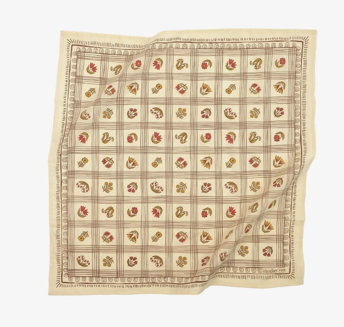 Ivory Floral Windowpane Bandana