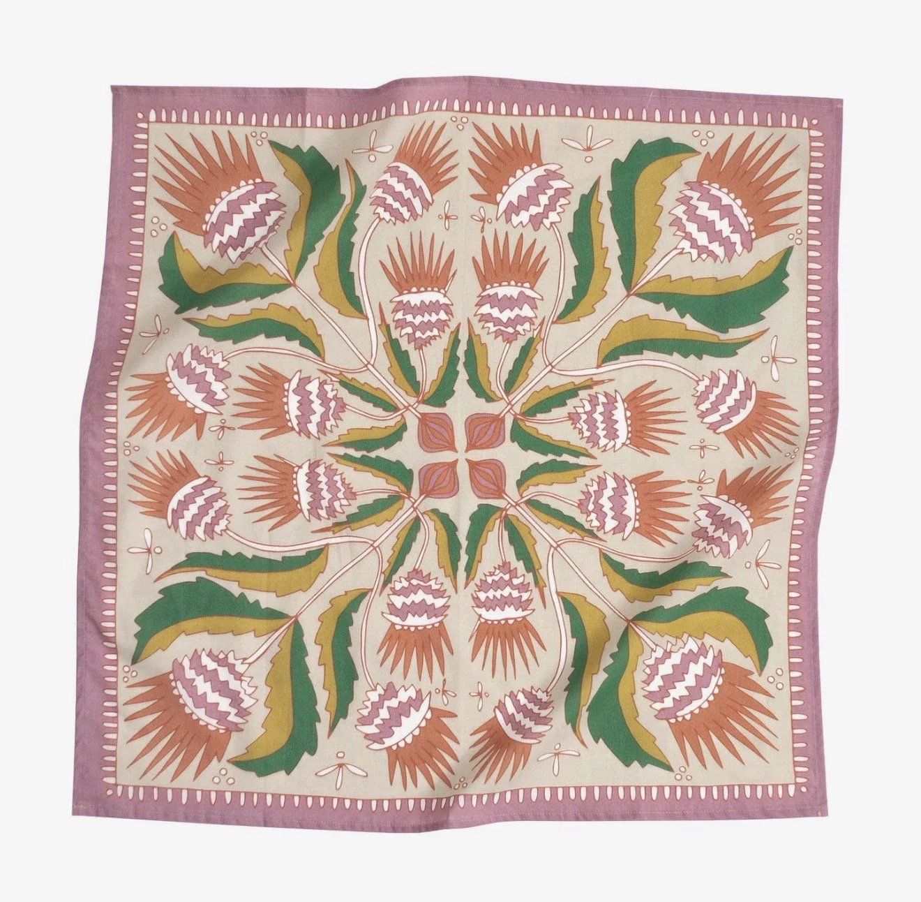 Orange Green Floral Screen Printed Bandana